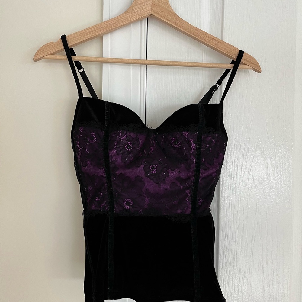 Vintage Victoria's Secret Black and Purple Lace Corset